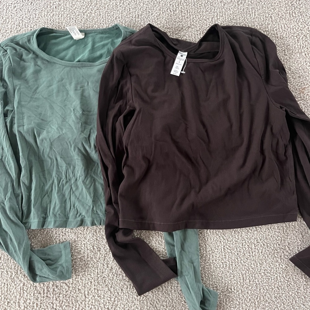 Women's Long Sleeve Tops - Green and Brown